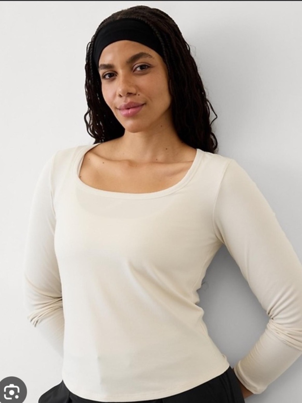 Athleta Cream Square-Neck Long Sleeve Rib Top